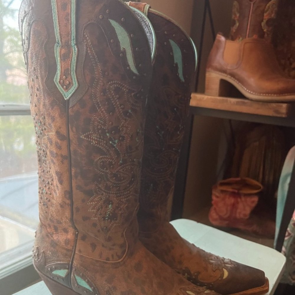 Johnny Ringo Western Boots 7.5 Leopard Turqoise